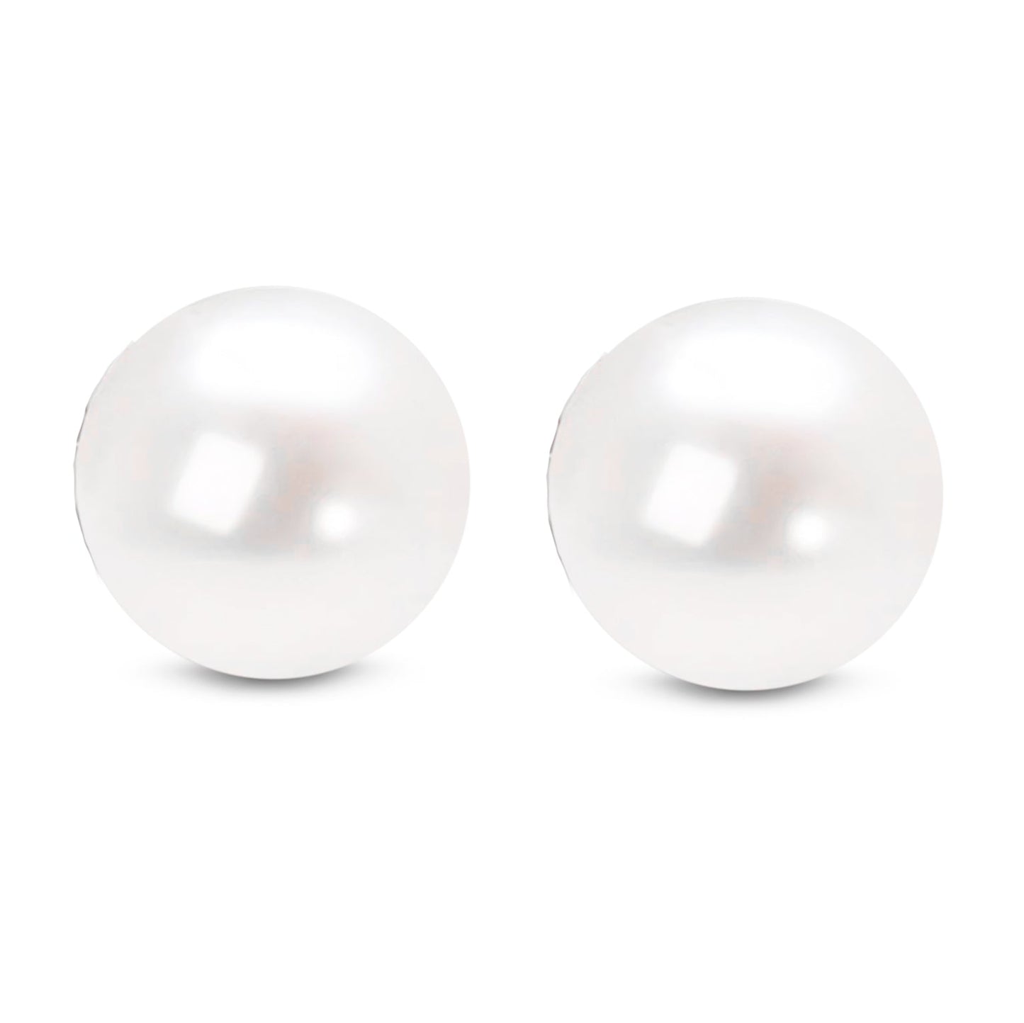 14K Gold Round White Saltwater Akoya Cultured Pearl Stud Earrings AAA+ Quality - Choice of MM Size