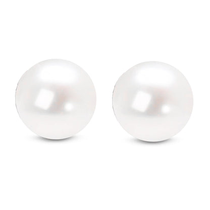 14K Gold Round White Saltwater Akoya Cultured Pearl Stud Earrings AAA+ Quality - Choice of MM Size