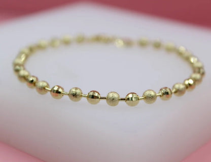 18K Gold Filled Shiny Textured Ball Bracelet (I441)