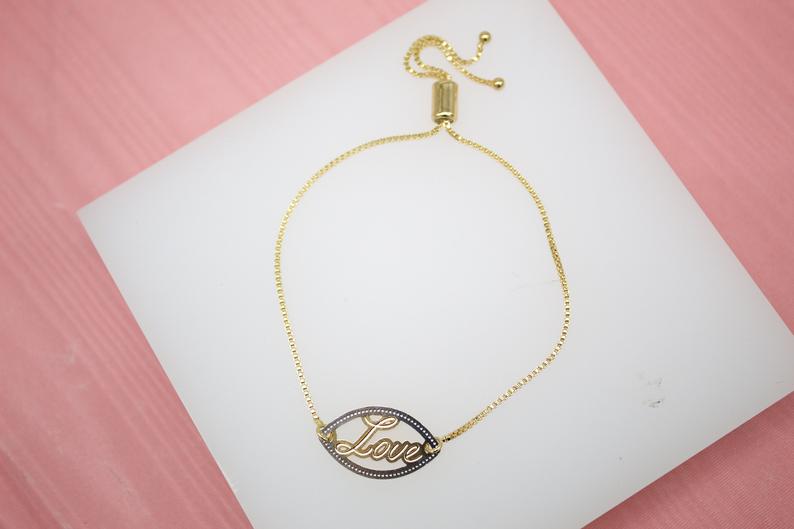 18K Gold Filled Love Adjustable Box Chain Bracelet