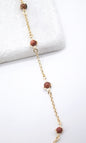 18K Gold Filled 5mm Designed Brown aventurine Bead Necklace (F221)