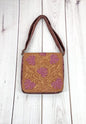 Handmade Beige and Mauve Suede Embroidered Messenger Bag