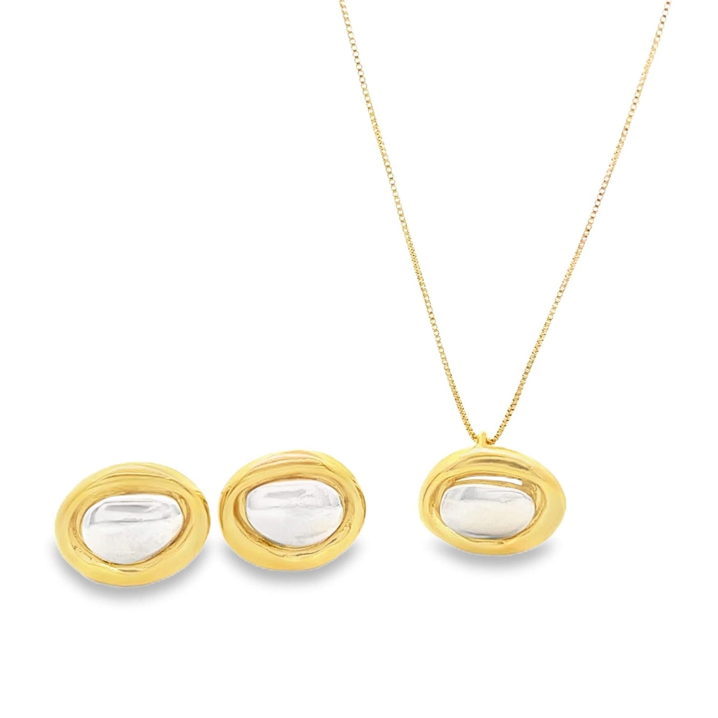 Two Tone Geometric Center Stone Jewelry Set (G226A)