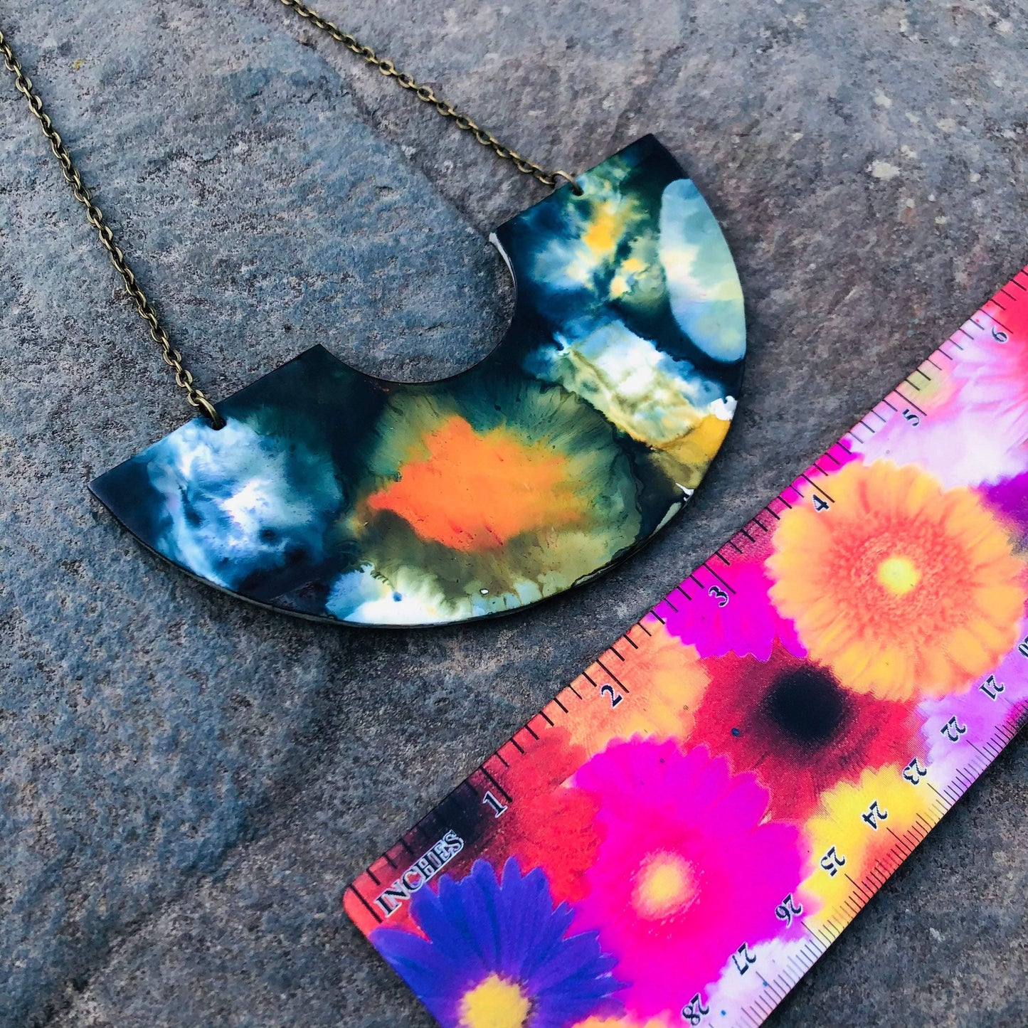 Abstract Alcohol Ink Jewelry Set in Black, White Yellow Orange, Fluid Art Jewelry