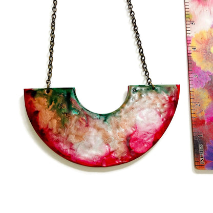 Abstract Alcohol Ink Jewelry Set in Red, Gree, Silver, Copper. Fluid Art Jewelry