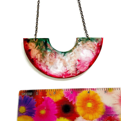 Abstract Alcohol Ink Jewelry Set in Red, Gree, Silver, Copper. Fluid Art Jewelry