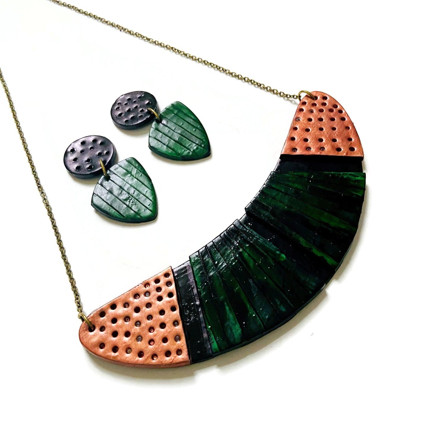 Copper & Emerald Green Statement Jewelry Set