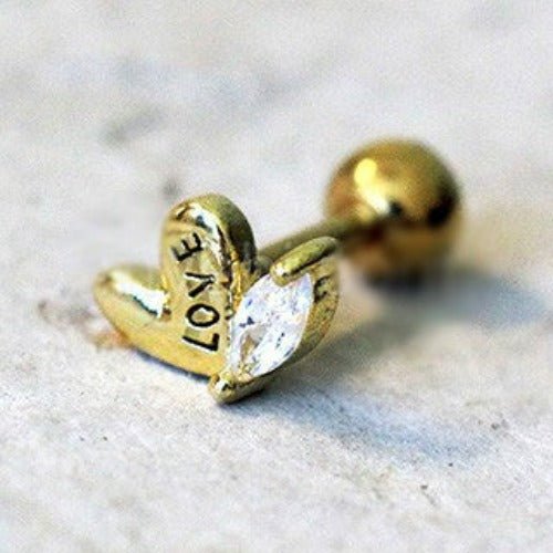 Gold Lovely Heart Cartilage Earring