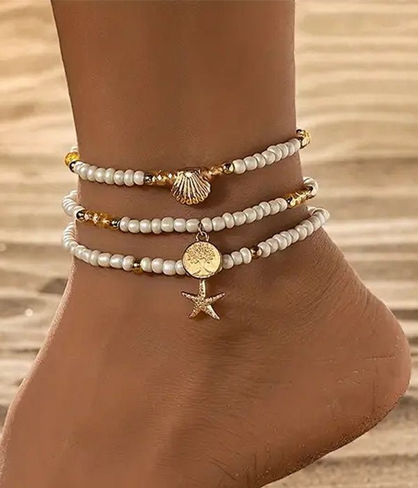 3 Piece Stretch Anklet Set - STARFISH SHELL